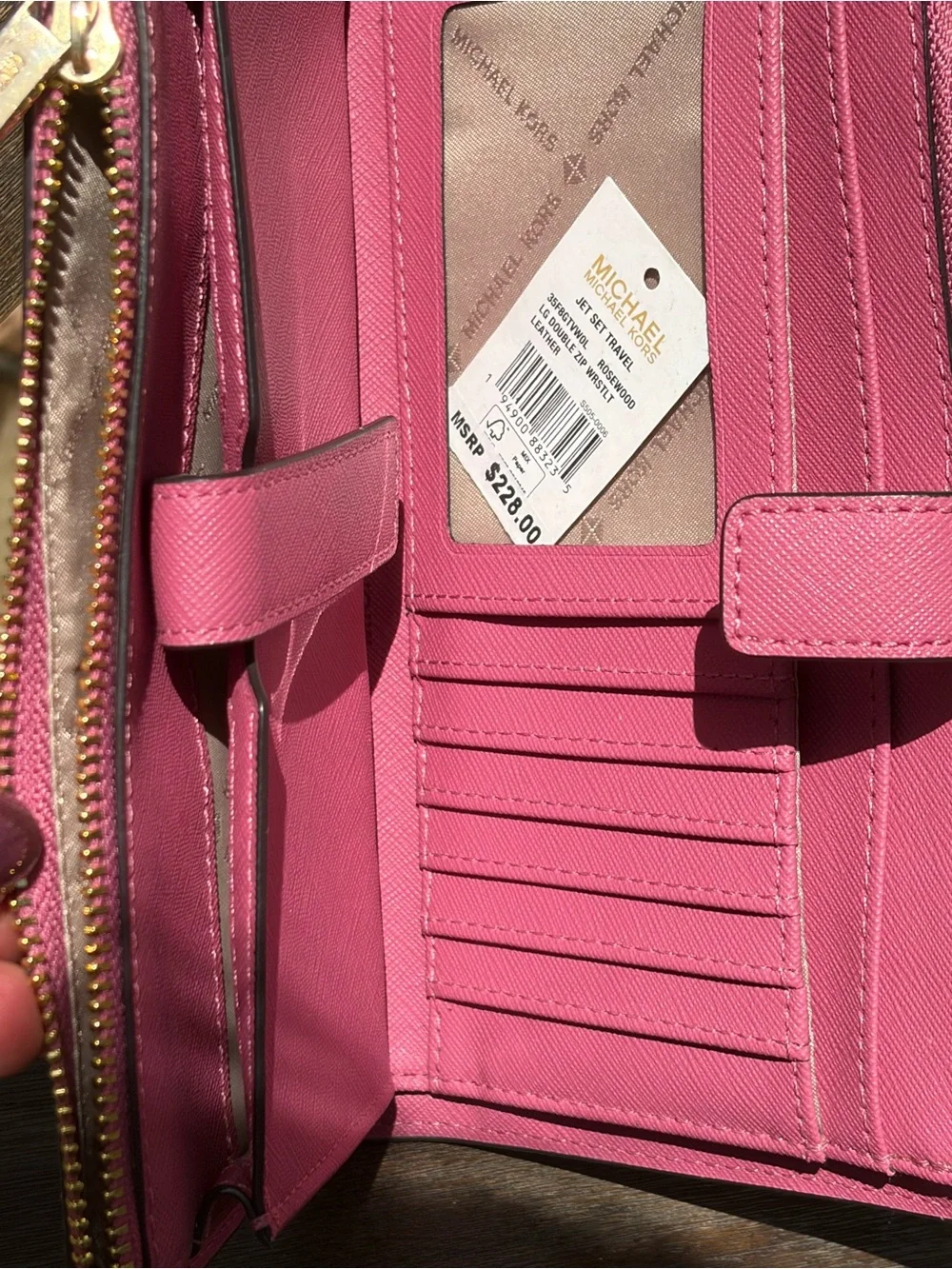 Michael Kors Pink Leather Wristlet Clutch with Gold Hardware